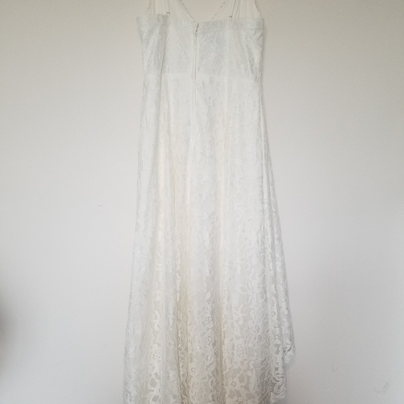 High-low Lace Spaghetti Strap V-neck Wedding Dress - Picture 7 of 13